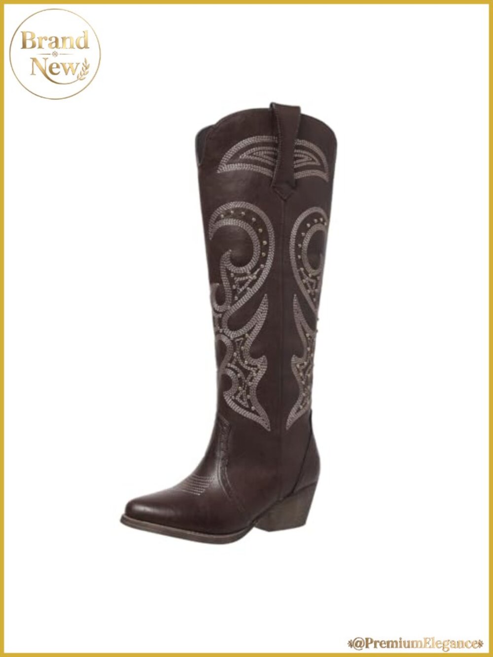 Vintage Floral Embroidered Knee High Cowgirl Boots Non-Slip Rubber Sole Low Heel